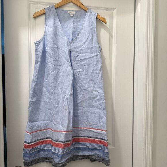 J. Jill Gorgeous Linen Sleeveless A-Line Dress - Cornflower Multi Size Petite M - Picture 2 of 5